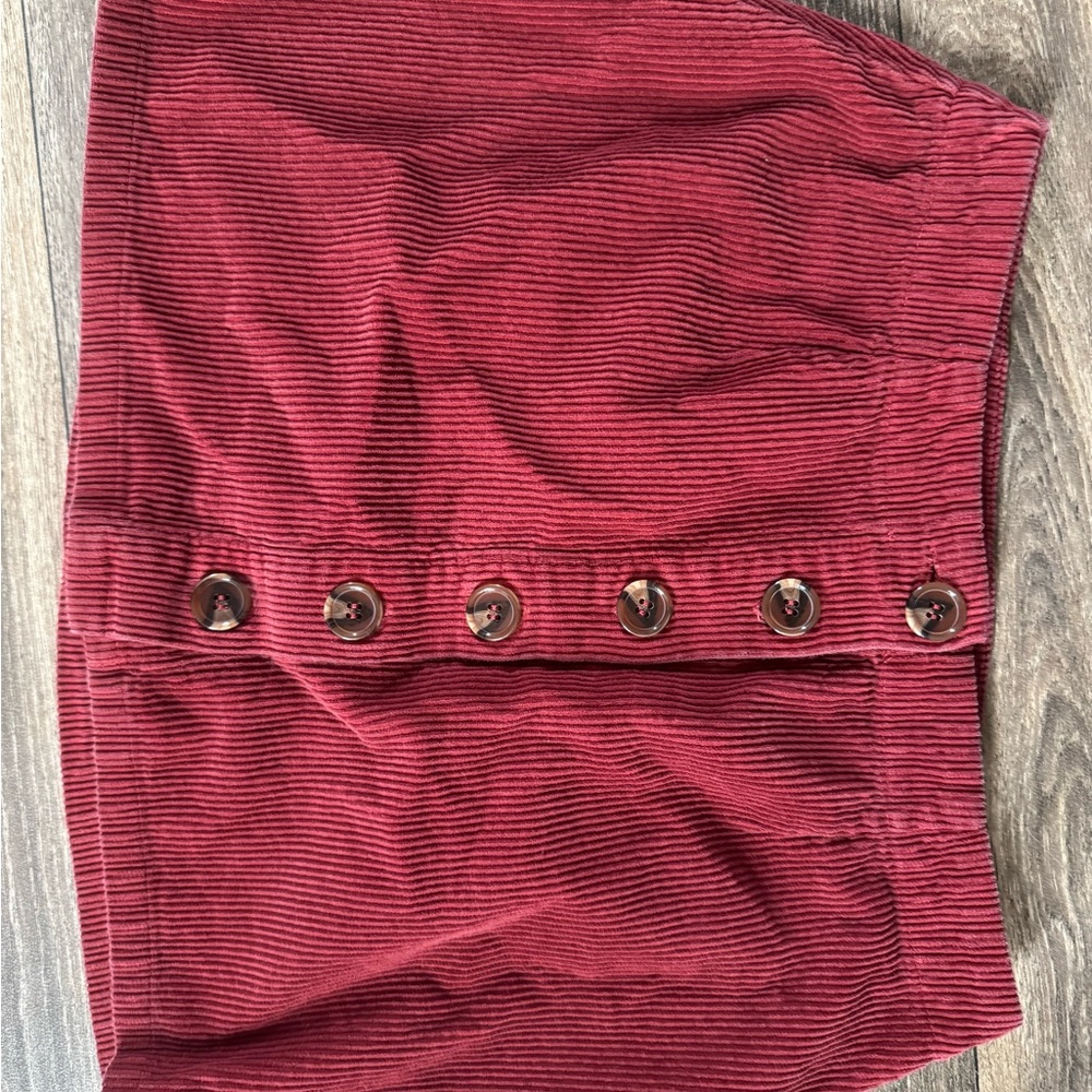 Red Corduroy Button Skirt